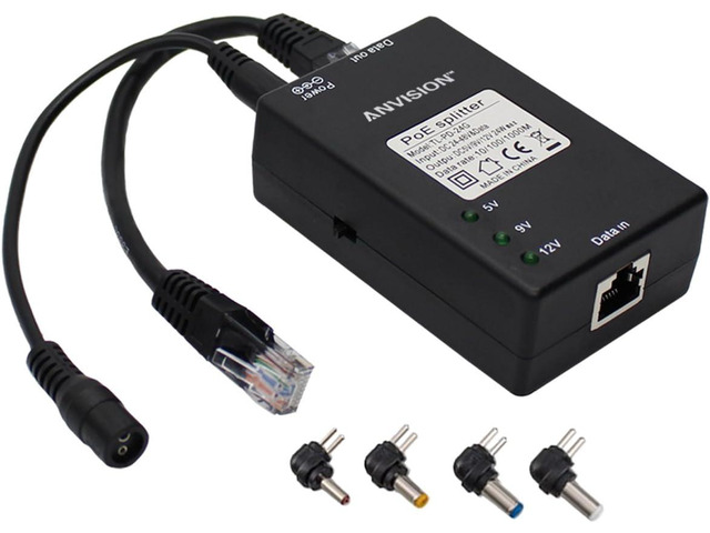 ANVISION Active Gigabit PoE Splitter Adapter with Multi-Size Tips, IEEE 802.3af Compliant, DC 5V 9V 12V Power Output, for IP Camera AP Voip Phone...