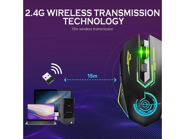 UHURU Wireless Gaming Mouse Up to 10000 DPI, Rechargeable USB Wireless Mouse with 6 Buttons 7 Dynamic LED Color Ergonomic Programmable MMO RPG for...