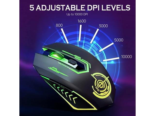 UHURU Wireless Gaming Mouse Up to 10000 DPI, Rechargeable USB Wireless Mouse with 6 Buttons 7 Dynamic LED Color Ergonomic Programmable MMO RPG for...