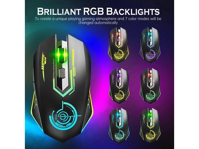 UHURU Wireless Gaming Mouse Up to 10000 DPI, Rechargeable USB Wireless Mouse with 6 Buttons 7 Dynamic LED Color Ergonomic Programmable MMO RPG for...