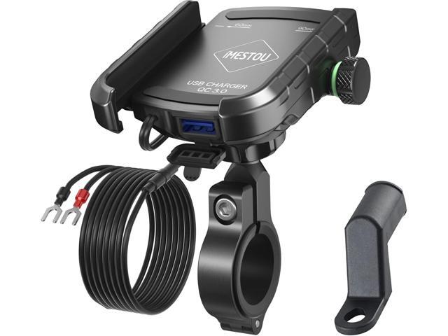 iMESTOU Motorcycle Phone Mount USB Charger Handlebar/Rear-View Mirror Cellphone Holder Aluminum with 17mm Ball Works with 12/24V Motorcycles Quick...