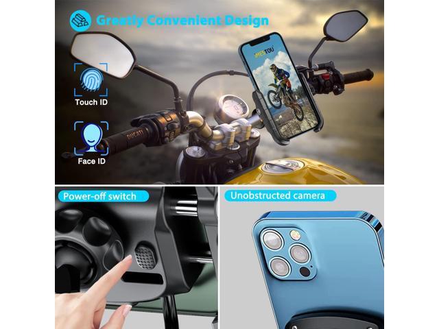 iMESTOU Motorcycle Phone Mount USB Charger Handlebar/Rear-View Mirror Cellphone Holder Aluminum with 17mm Ball Works with 12/24V Motorcycles Quick...
