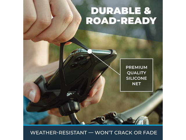 Roam Universal Cell Phone Holder Net Mount - Adjustable Up to 3.6' W x 7' L - 360° Rotation - Hands Free Navigation System for Motorcycle eBike...