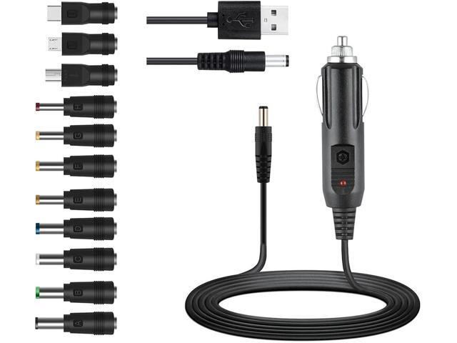 Universal 12V Car Charger(Max 10A) + 5V DC Power Cable,with 11 Connectors for DVD Player,Camera,GPS,Bluetooth Speakers,Shaver Fans