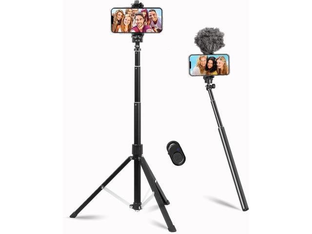 Phone Tripod, 63-inch Selfie Stick Tripod for iPhone/Samsung/Webcam/GoPro, Lightweight Camera Tripod Stand with Universal Phone Holder/Wireless.