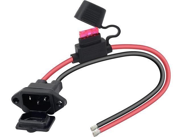 IEC 320 C14 Male 3 Pins Mount 12AWG AC Inline Plug Power Cord Panel Mount with 30A Fuse and 2 Open Wiring Stripped for Car/Home Appliances/PC. photo