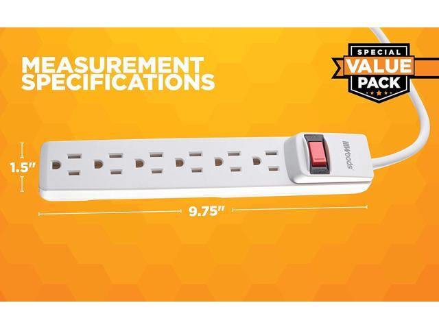 Woods 41435 Power Strip with 6 Outlets, 2.5 Cord and Durable White Housing, 2 pack, 2-Pack