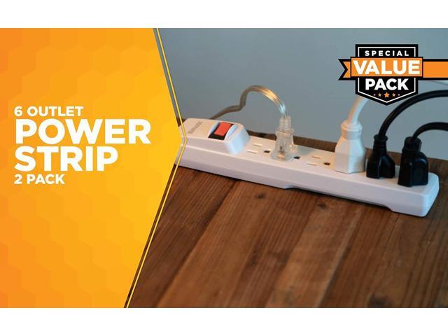 Woods 41435 Power Strip with 6 Outlets, 2.5 Cord and Durable White Housing, 2 pack, 2-Pack