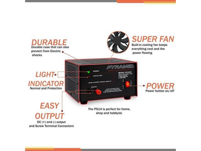Pyramid Universal Compact Bench Power Supply - 12 Amp Linear Regulated Home Lab Benchtop AC-to-DC 12V Converter w/ 13.8 Volt DC 115V AC 270 Watt...