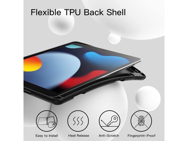 JETech Case for iPad 10.2 Inch 2021/2020/2019 (9th/8th/7th) Model with Pencil Holder, Slim Tablet Cover with Soft TPU Back, Auto Wake/Sleep (Black)