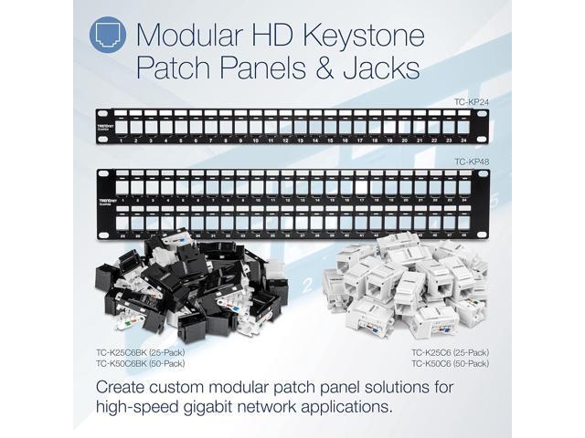 TRENDnet 24-Port Blank Keystone 1U Patch Panel, 1U 19' Metal Rackmount Housing, Recommended With TC-K25C6 & TC-K50C6 Cat6 Keystone Jacks (Sold...