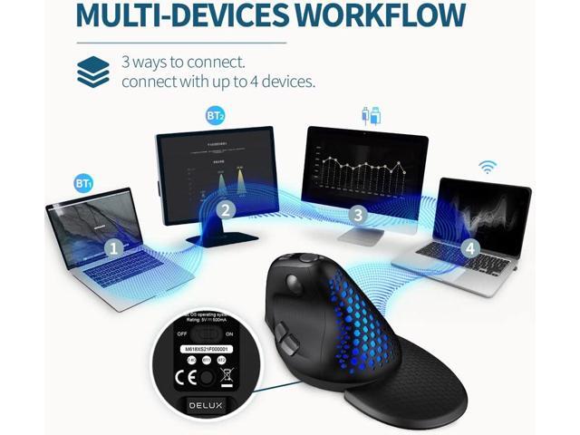 DeLUX Seeker Wireless Ergonomic Vertical Mouse with OLED Screen, BT and USB Receiver, Connect with Up to 4 Devices, Thumb Wheel, 4000DPI,...