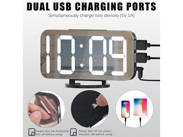 WulaWindy Digital Alarm Clock, Large LED Display, with USB Charger, Snooze Function Dim Mode Wall Hanging Beside Desk Clock for Bedroom Black Room...
