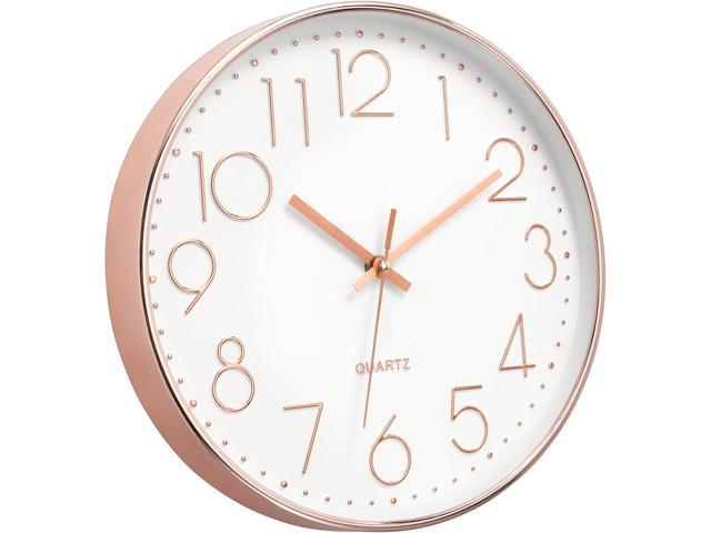 Foxtop Modern Wall Clock 12 Inch Non-Ticking Silent Battery Operated Round Quartz Rose Gold Wall Clock for Office Bedroom Living Room Kitchen Home...