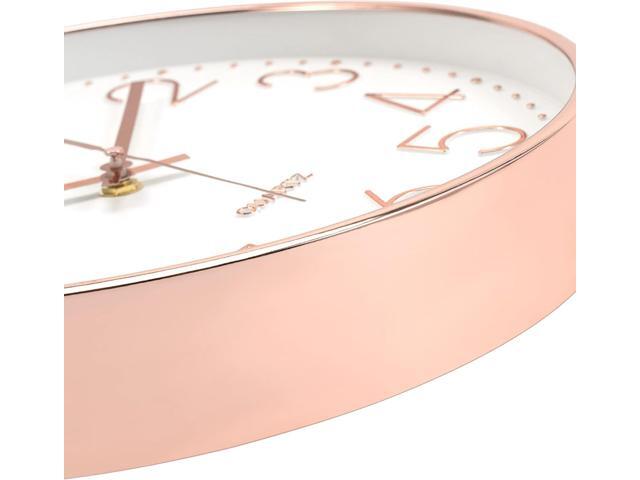 Foxtop Modern Wall Clock 12 Inch Non-Ticking Silent Battery Operated Round Quartz Rose Gold Wall Clock for Office Bedroom Living Room Kitchen Home...