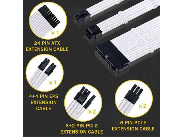 Braided ATX Sleeved Cable Extension Kit for Power Supply Cable Kit, PSU Connectors, 24 Pin, 8 Pin, 6 Pin 4 + 4 Pin, 6 Pack, with Cable Comb 24...