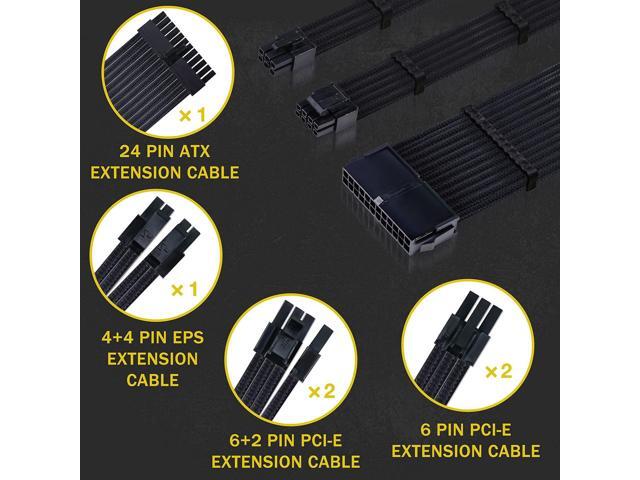Clovertale Braided ATX Sleeved Cable Extension Kit for Power Supply Cable Kit, PSU Connectors, 24 Pin, 8 Pin, 6 Pin 4 + 4 Pin, 6 Pack, with Cable...