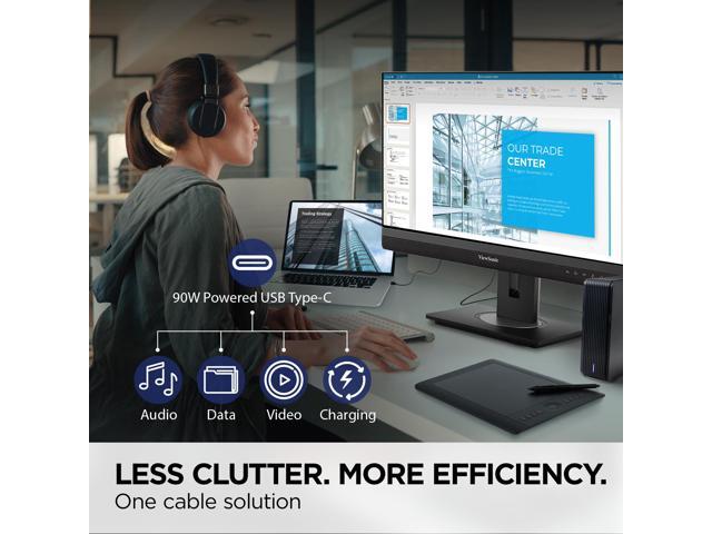 ViewSonic VG2456V - 24' 1080p Video Conference Monitor with Webcam, 90W USB C, Docking, Built-In Gigabit Ethernet