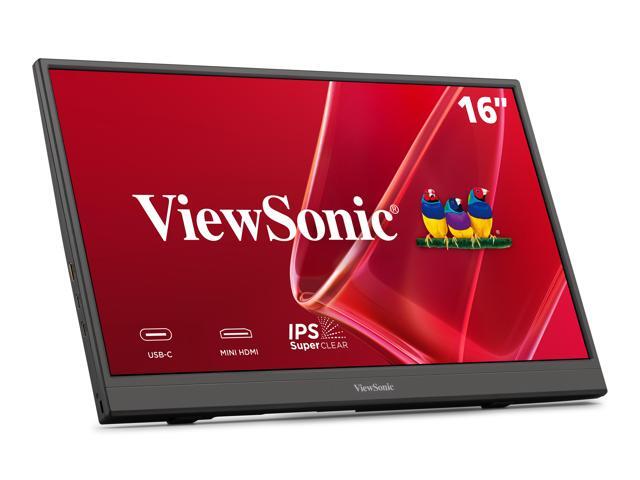 ViewSonic VA1653 16 Inch 1080p FHD IPS Portable Monitor with Eye Care, Built-in Stand, USB C, Mini HDMI, and Protective Case External Second Screen...