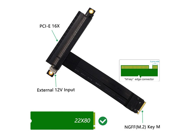 Graphics Extension Cable NVME M.2 to x16 PCIE Riser M2 to PCI Express Adapter Ca