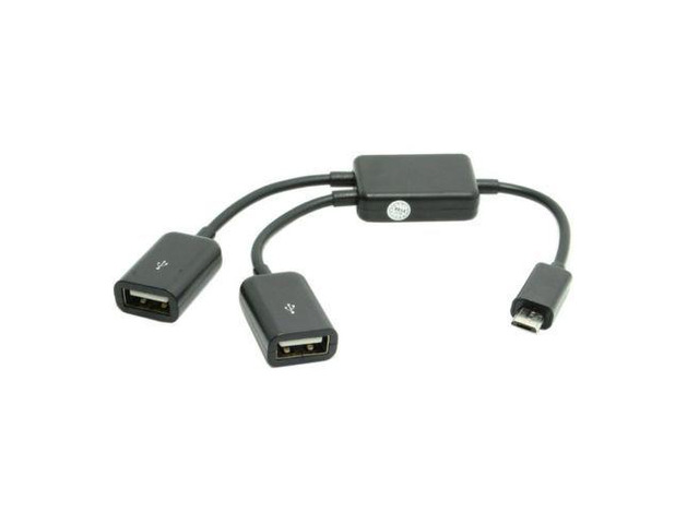 Micro USB Host OTG Adapter Cable with Dual Port Hub for Galaxy S5 S4 S3 & Tablet Black Color