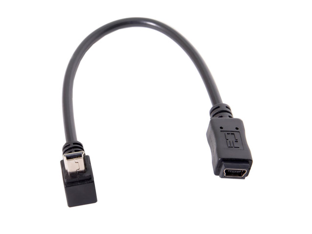 GPS Mini USB B Type 5P 90D Up Direct Angled Male to Female Extension Cable 20cm