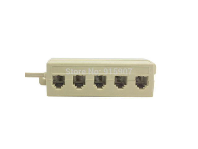 Beige Color 5 Way Outlet 6P4C RJ11 RJ12 Telephone Phone Modular Jack Line Splitter Adapter 1-in-5-out