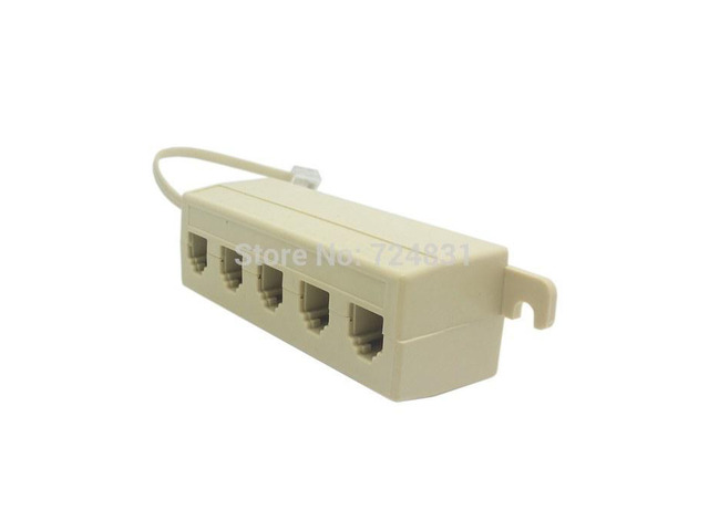 5 Way Outlet 6P4C RJ11 RJ12 Telephone Phone Modular Jack Line Splitter Adapter Beige 1-in-5-out