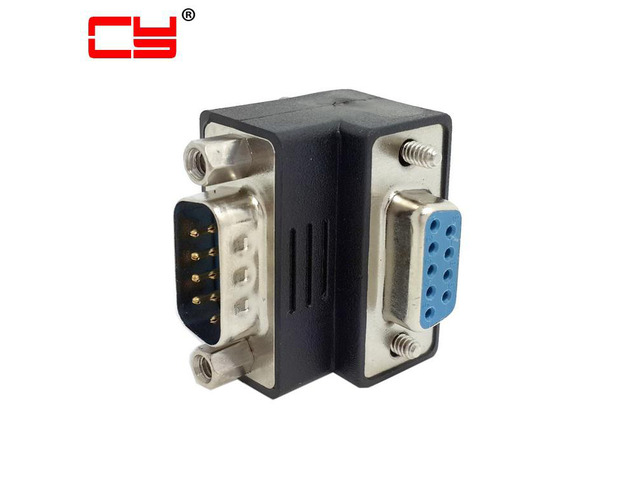 D-Sub RS232 Female 9Pin Thumbscrew Type Up Right Angled 90 Degree to 9Pin Male Screw Nuts Type Extension Adapter Converter