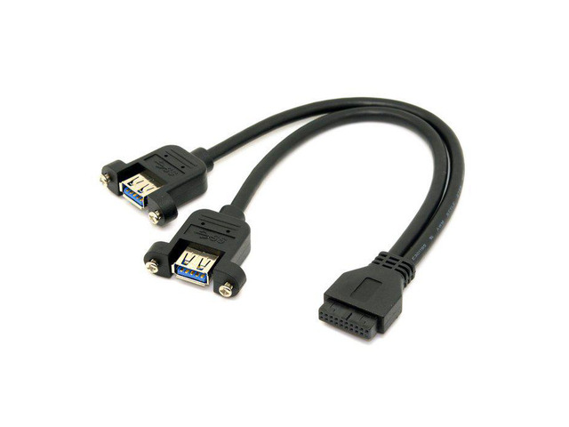 USB 3.0 Dual Ports A Female Screw Mount Type to Motherboard 20pin Header Cable Black Color