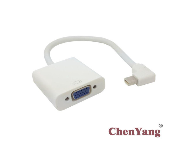 Chenyang VGA RGB monitor Projector Adapter to Right Angled 90 degree Mini DisplayPort DP Male Cable White color