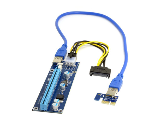 PCI-E 1x to 16x Mining Machine Extender Adapter with USB 3.0 & 6Pin Power Cable