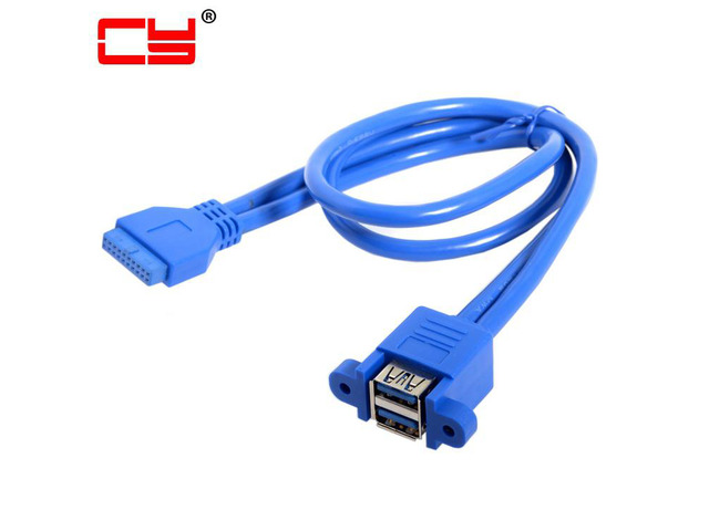 USB 3.0 Female Panel Type Dual Ports to Motherboard 20Pin Header Stackable Extending Converter Cord Adapter Cable 50cm