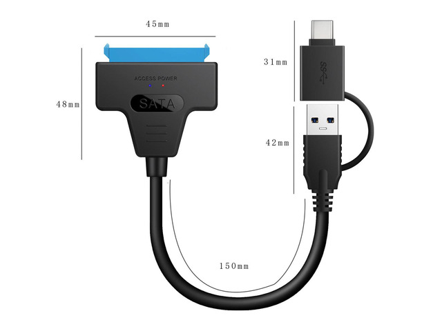 Type C & USB 3.0 Male to SATA 22 Pin 2.5' Hard disk driver SSD Adapter Cable for Macbook & Laptop