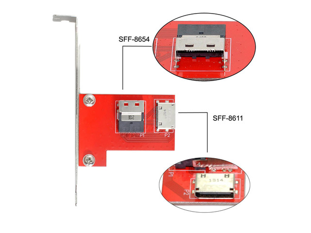 Slimline SAS SFF-8654 PCI-Express 4.0 to Oculink SFF-8611 SFF-8612 PCBA Female Adapter With Bracket