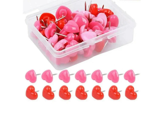 FOR 100Pieces Heart shaped Push Pins with Case for Office Bulletin Boards, Color