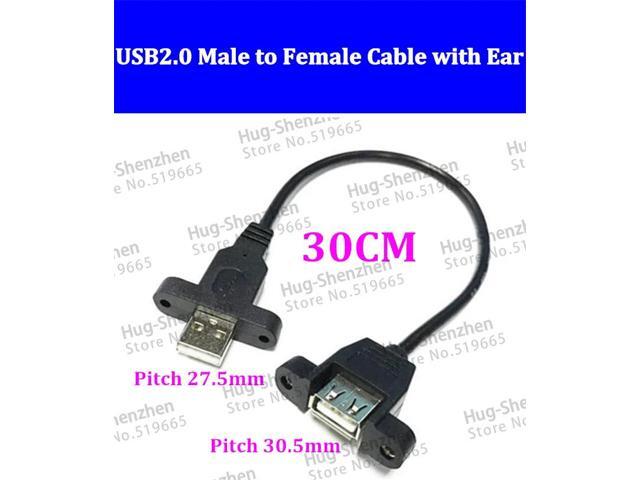 30CM 0.3M USB2.0 Male to Female Screw Panel Mount Extension Date Cable with ear -2pcs/lot
