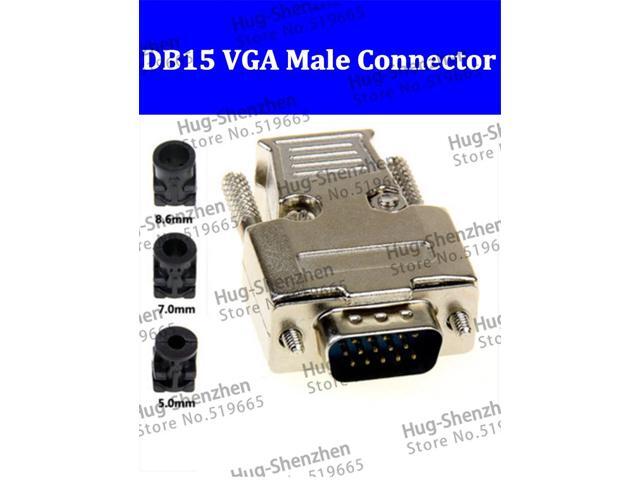Top D-Sub 15-pin DB15 VGA 3 row plug (male) solid pin module + removable metal shell cover housing-5pcs/lot