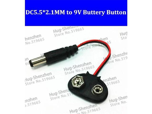 200pcs/lot DC5.5*2.1mm male to 9V battery button /button wire with 10CM