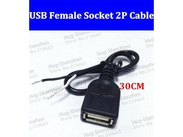 USB female socket data adapter plug jcak Cable,2Pin 2A3A,Soldering,DIY,30CM 100pcs/lot