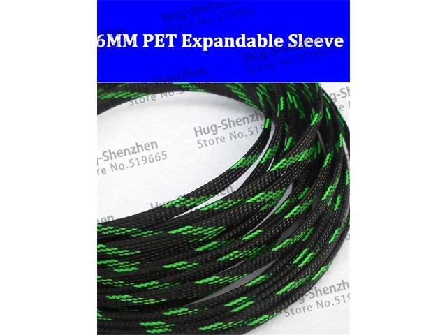 6MM Tight Braided PET Expandable Sleeving 20 Meters - Black and Green Color