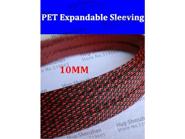 10mm 100M High density Flexible PET Expandable Braided sleeve wire harness sleeving - Black & Red color