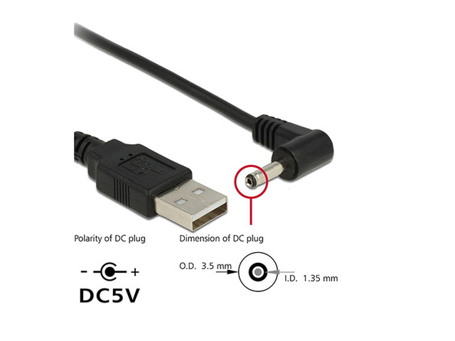 Right Angled 90 Degree 3.5mm 1.35mm DC power Plug Barrel 5v Cable 100cm to USB 2.0 Male