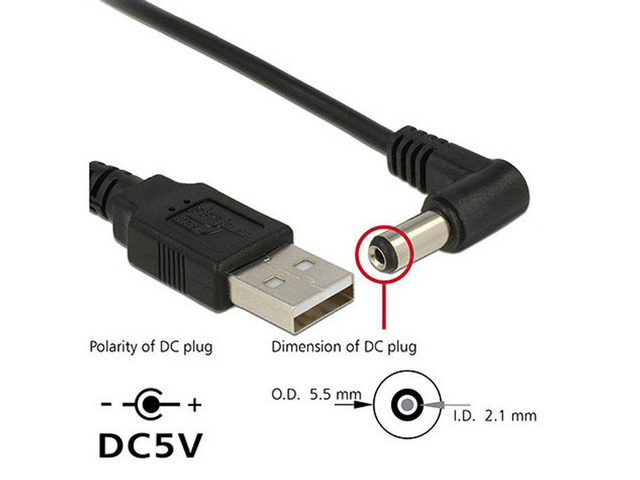 CYDZ 80cm USB 2.0 A Type Male to Right Angled 90 Degree 5.5 x 2.1mm DC 5V Power Plug Barrel Connector Charge Cable