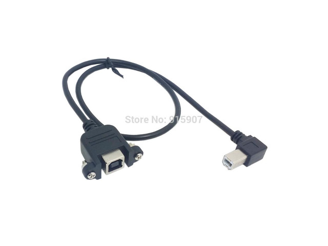 CYDZ 90 Degree Right Angled USB B Type Male to Female Extension Cable with Screws for Panel Mount 50cm