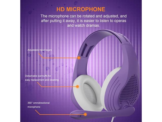 A9 Pro Purple Headset with Microphone, Stereo Sound Wired Headphones for Women and Girls, Noise Cancelling Microphone with 3.5MM Jack