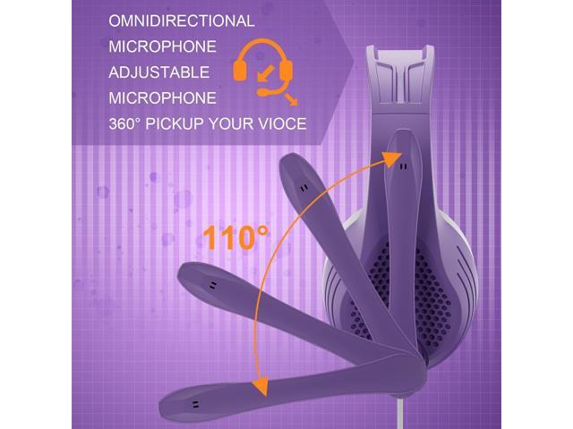 A9 Pro Purple Headset with Microphone, Stereo Sound Wired Headphones for Women and Girls, Noise Cancelling Microphone with 3.5MM Jack