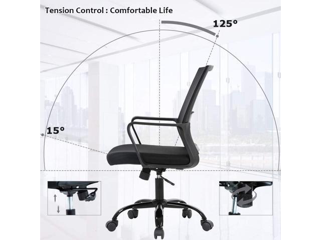 BestOffice Swivel Rolling Computer Chair Executive Lumbar Support Task Mesh Chair Adjustable Stool for Women Men (Black)
