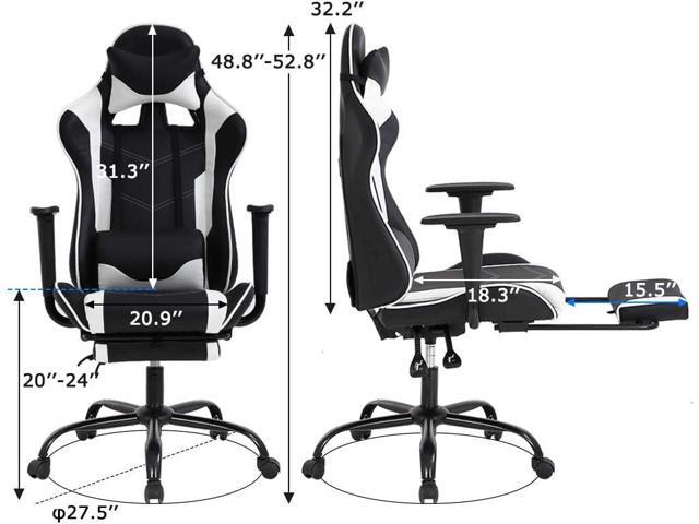 PC Gaming Chair Office Chair Ergonomic Massage PU Leather Recliner Computer Chair with Lumbar Support Rolling Swivel Task Chair for Adults, White
