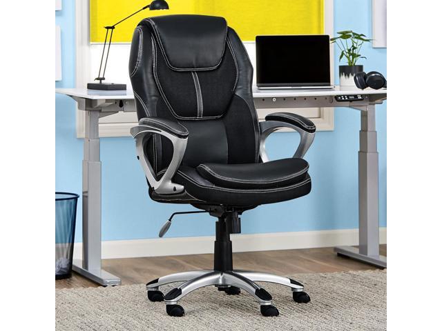 Serta Amplify Executive Office Padded Arms, Adjustable Ergonomic Gaming Desk Chair with Lumbar Support, Faux Leather and Mesh, Black